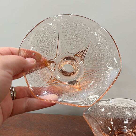 M-Hazel atlas depression glass pink royal lace ruffled edge‎ candle holders from - Picture 2 of 5
